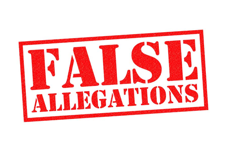 False Allegations stamped in red on white background