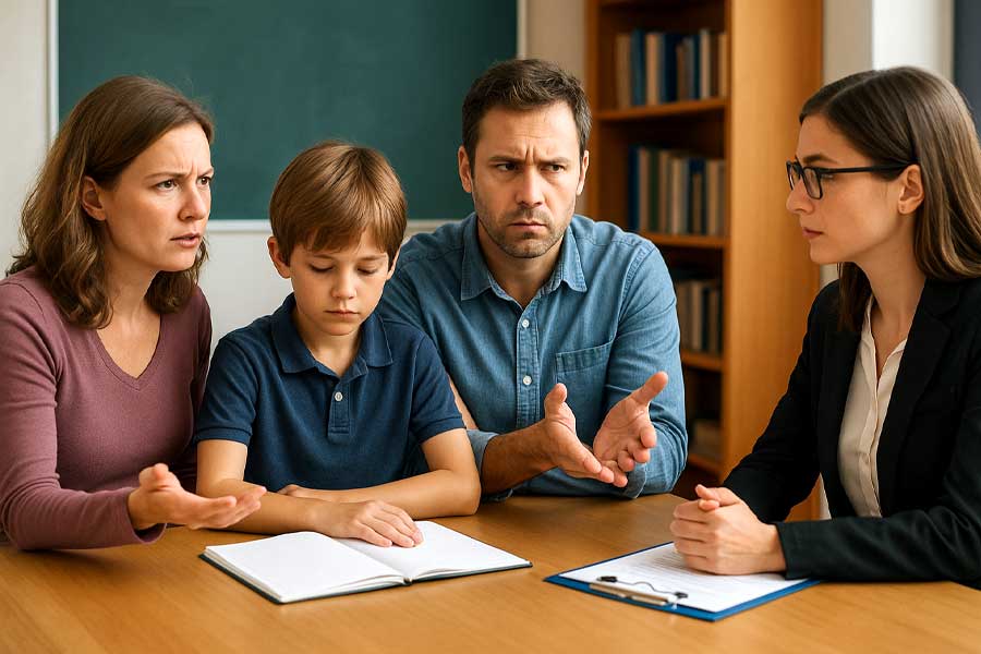 Son sits between parents who can't agree on schooling