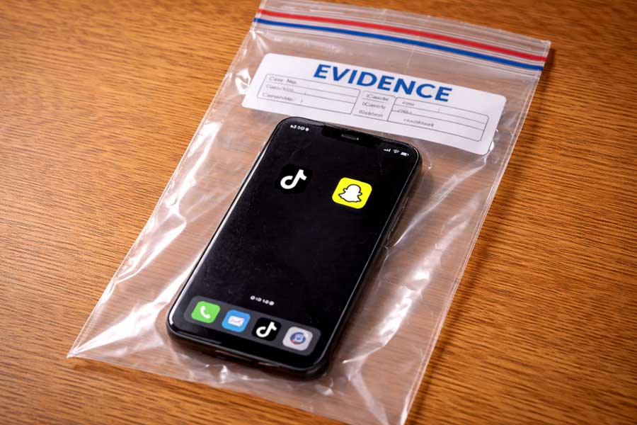 An iPhone in an evidence bag